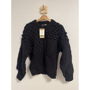 ICHI Antiquites Wool Knit Cable Pullover Sweater Black NWT